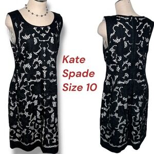 Kate Spade Black Lace Sheath Dress Size 10 Sleeveless Scoop Neck Elegant Linen